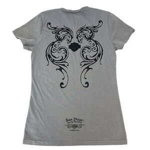 Harley-Davidson Gray Cut Lace Short Sleeve T-Shirt S V-Neck San Diego California